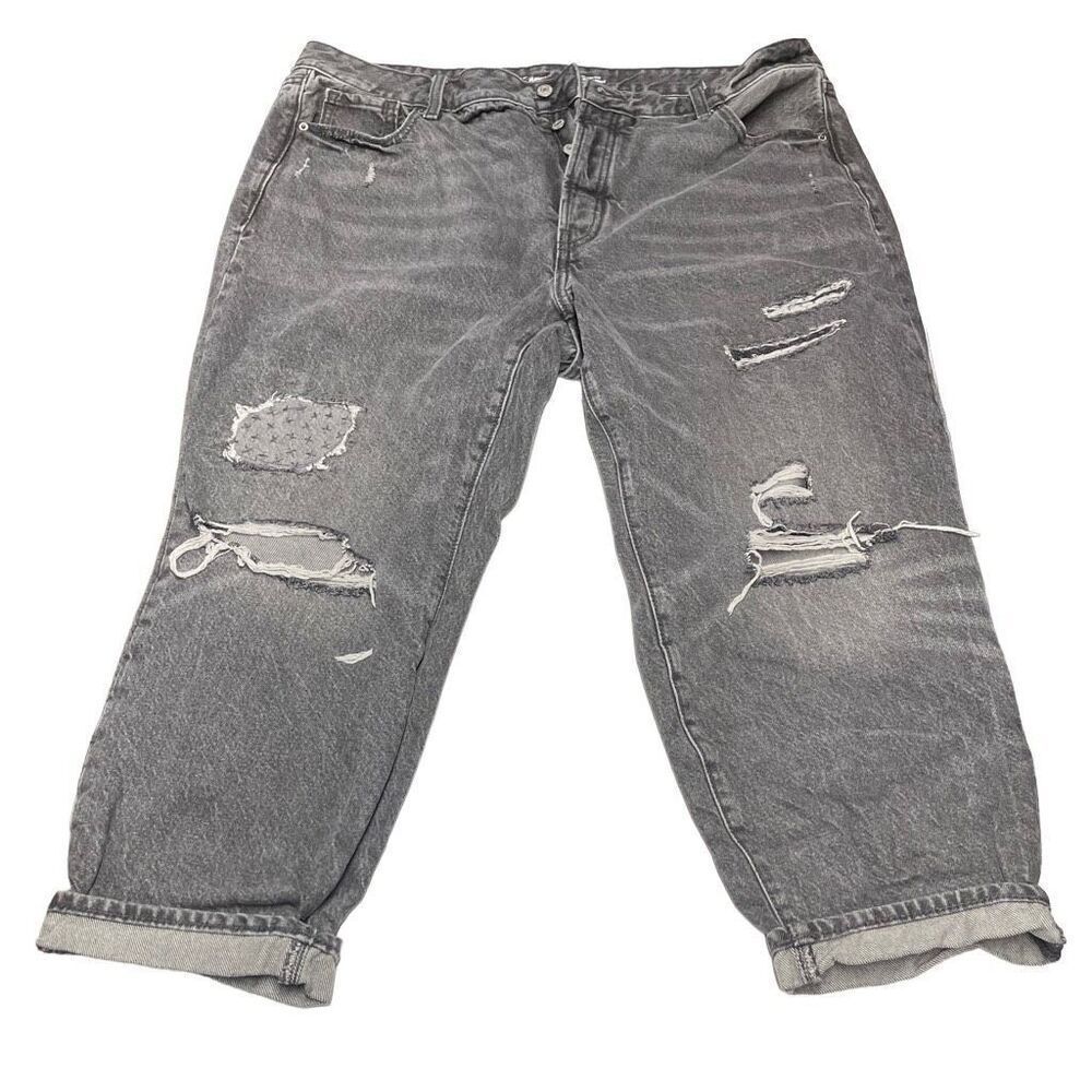 Old Navy OG Straight Gray Wash Cropped Patched Jeans